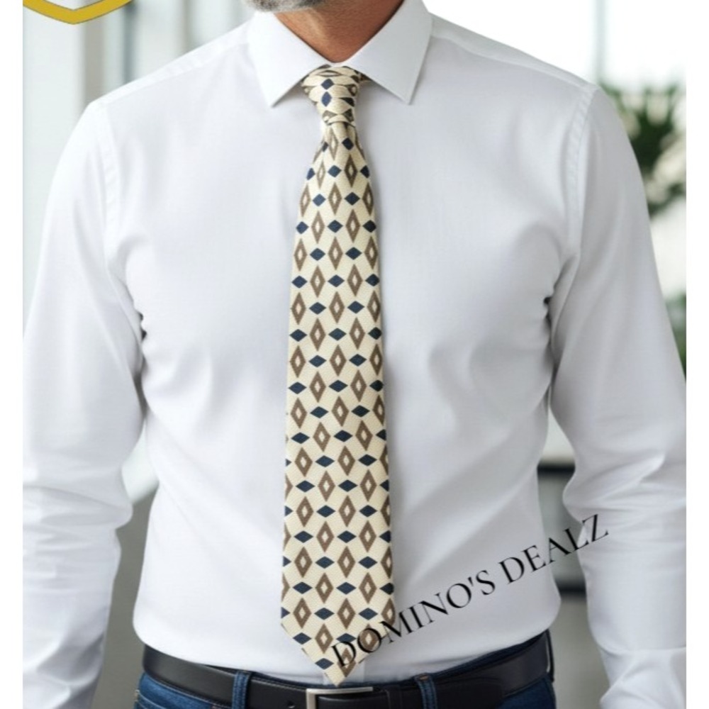 Krizia Uomo Silk Tie Men OS Cream Gold Green Excellent Italy Geometric Luxury